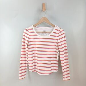 Epic Threads Striped Long Sleeve Top Girls L 14-16 White Orange Scoop Neck